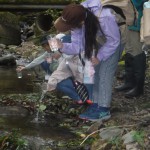 川の水を汲んでいる様子